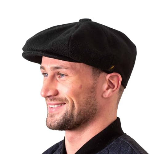 Hatman of Ireland Men's Donegal Tweed 8 Piece Cap Irish Newsboy Hat, Made in Ireland - color: Black, size: Large