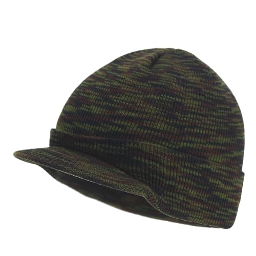 The Vintage Year Visor Beanie Billed Knit Radar Cuff Skull Cap Sports Outdoor Winter Stretch Acrylic One Size Men Women - color: Camo