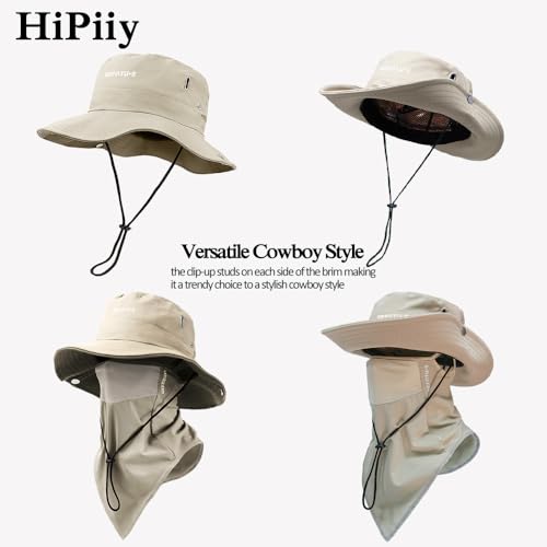 Wide-Brimmed Sun Hat,Fishing Hat,for Beach Fishing, Hiking,Camping,with Cooling Silk Mask to Block Mosquitoes(Hat + Mask) - color: Khaki