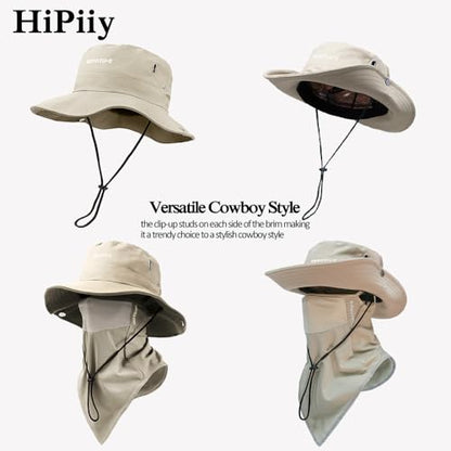 Wide-Brimmed Sun Hat,Fishing Hat,for Beach Fishing, Hiking,Camping,with Cooling Silk Mask to Block Mosquitoes(Hat + Mask) - color: Khaki