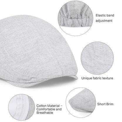 3Pcs Cotton Newsboy Hat for Men Cool Adjustable Flat Cap - color: Cm2-blue+darkgrey+white