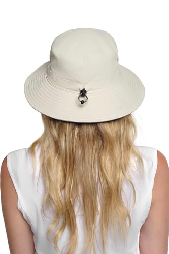 Coolibar UPF 50+ Men's Nate Chlorine Resistant Bucket Hat - Sun Protective - color: Stone/Carbon, size: Large-X-Large