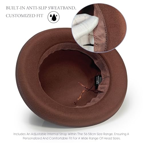 Classic Fedora Hat with Feather, Dome Hard Bowler Cap - color: Coffee