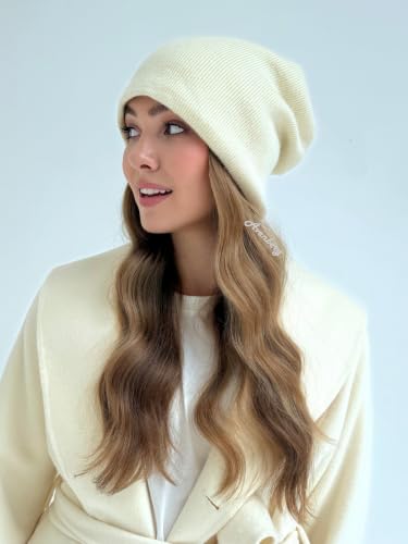Oversized Slouchy Non-Itchy Knit Beanie Winter Hat for Men & Women - color: Cream