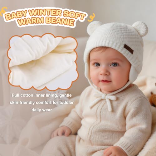 Duoyeree Baby Winter Hat, Bear Knit Earflaps Cotton Lined for Toddler Kids - color: Bear Pink, size: 6-12 Months