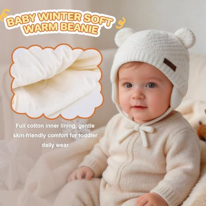 Duoyeree Baby Winter Hat, Bear Knit Earflaps Cotton Lined for Toddler Kids - color: Bear Pink, size: 6-12 Months