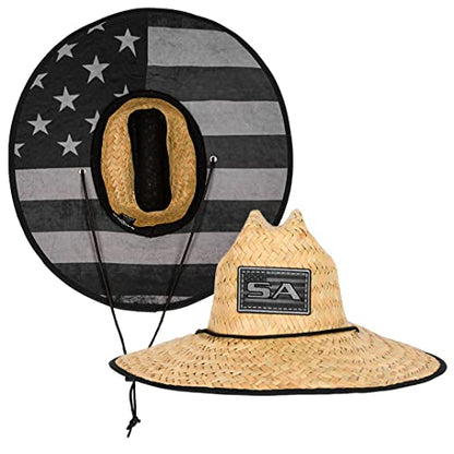 Soul of Adventure Classic Summer Hat | UPF 50+ Wide Brim Sun Protection | Unisex Adjustable Beach Hat with Drawstring - color: Blackout American Flag