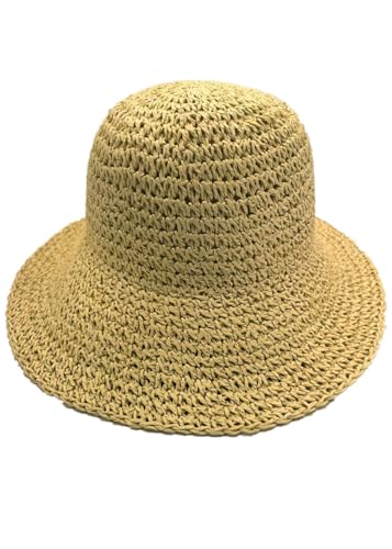 Woven Straw Hat for Women Foldable Summer Beach Hat Wide Brim Floppy Bucket Hat - color: Beige