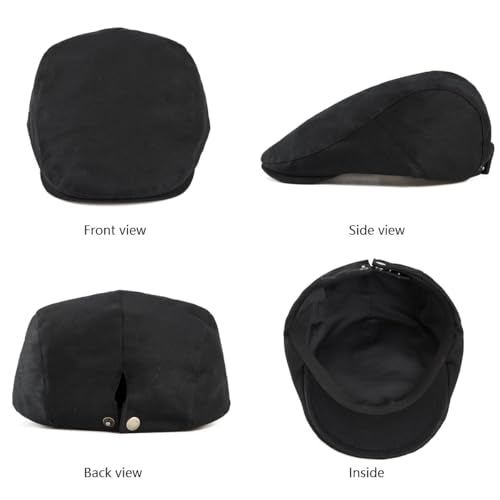 Classic Solid Flat Cap Newsboy Hats for Men Retro Cabbie Driving Adjustable - color: C01 Black With Mesh Lining