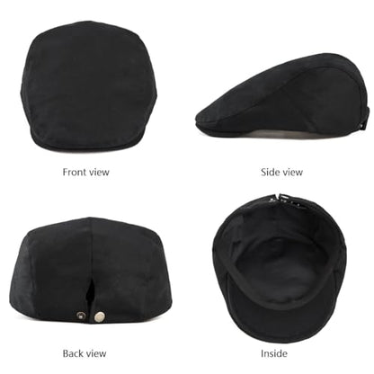 Classic Solid Flat Cap Newsboy Hats for Men Retro Cabbie Driving Adjustable - color: C01 Black With Mesh Lining