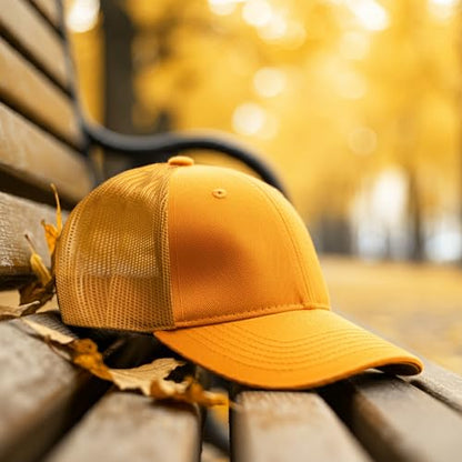 Falari Trucker Hat Baseball Cap Structured Plain Design 6 Panel, Adjustable Size - color: 1pk Gold