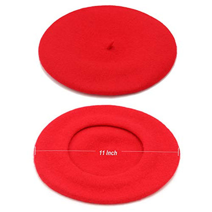 Wheebo Wool Beret Hat,Solid Color French Style Winter Warm Cap for Women Girls Lady - color: Red