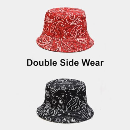 Quanhaigou Bucket Hats Unisex Summer Travel Beach Fisherman Cap for Men Women Teens - color: Red Black Paisley