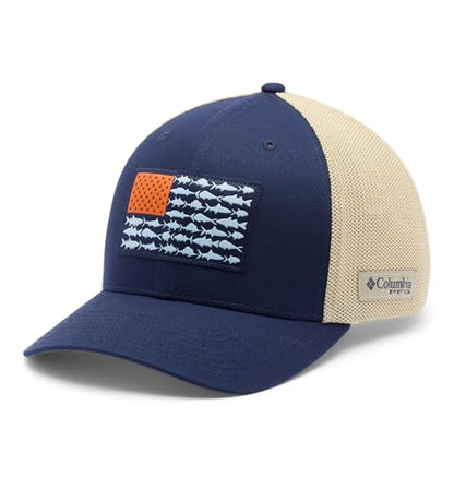 Columbia Unisex PFG Logo Mesh Ball Cap - color: Collegiate Navy/Fish Flag, size: Large-X-Large