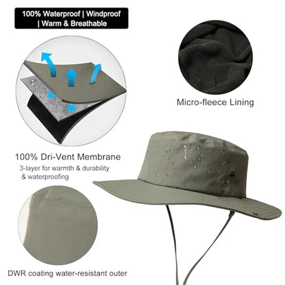 Oversized XL XXL Waterproof Winter Bucket Fleece Lined Rain Hat Cold Weather Hiking Fishing Outdoor 57-65CM - color: Darkgrey, size: X-Large