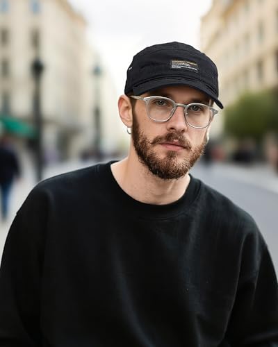Croogo Short Brim Baseball Cap 5 Panel Flat Brim Hat for Men Street Style - color: Dy09-black
