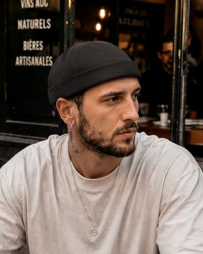 Croogo Brimless Hat for Men Cotton Docker Cap Adjustable Retro Skullcap - color: Black