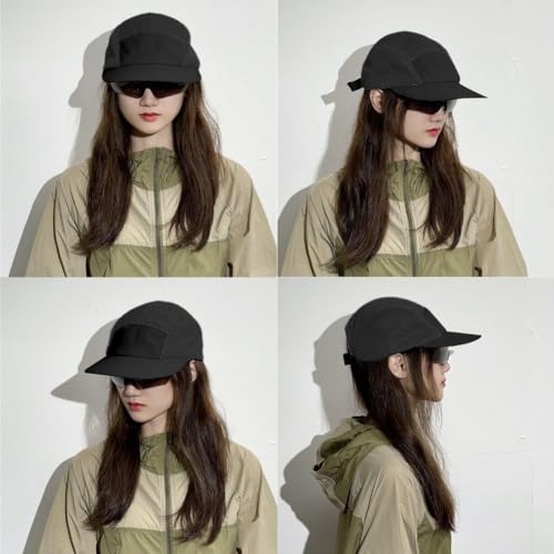 FASHIXD Mesh 5 Panel Runner Hat for Men Flat Brim Quick Dry Running Hat - color: Black