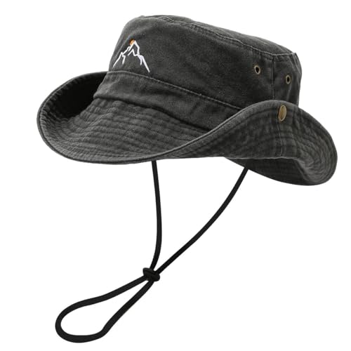 Sun Bucket Hat for Men Women Fishing Beach Safari Trendy Cotton Cowboy Cap for Golf Hiking Hunting Outdoor Boonie - color: Washed Black