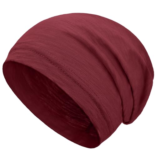 100% Cotton Summer Beanie for Men Women, Thin Soft Slouchy Beanies - color: 1pcs-wine Red, size: Large