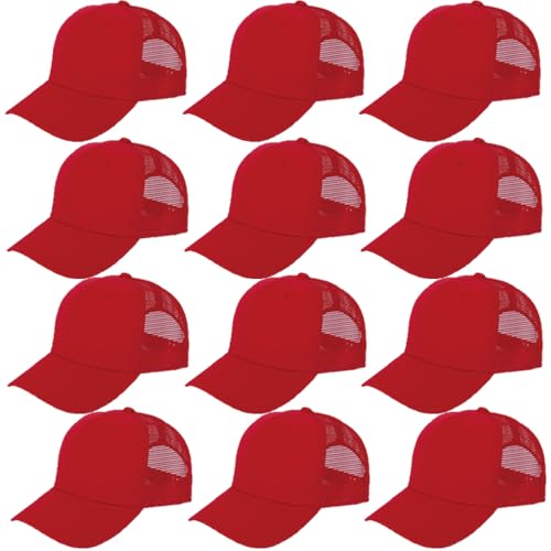ZH 12 Pack Mesh Trucker Hats, Bulk Baseball Caps for Men and Women, Trucker Cap Wholesale - color: Red