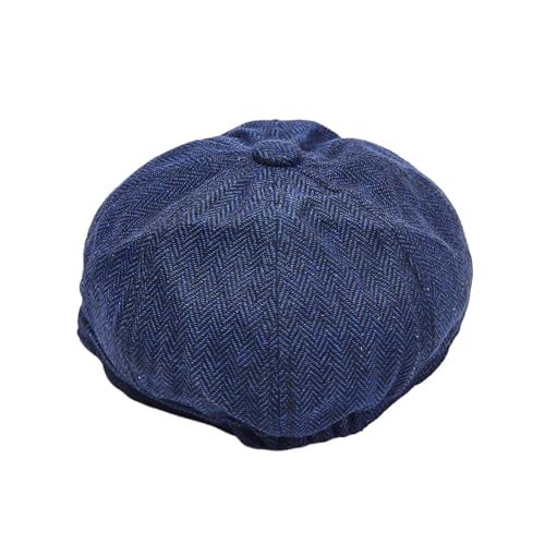 Gatsby Newsboy Hat Men Women Classic Herringbone 8 Panel Trendy Tweeb Flat Cap - color: Navy Blue