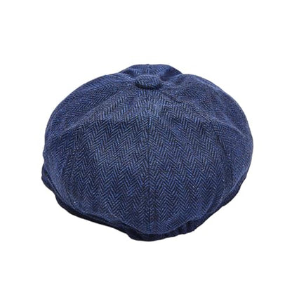 Gatsby Newsboy Hat Men Women Classic Herringbone 8 Panel Trendy Tweeb Flat Cap - color: Navy Blue
