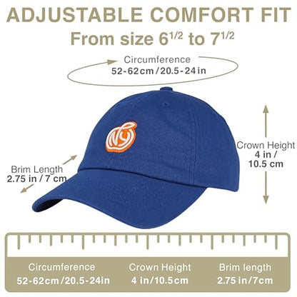 E BY ELIDAN NY Apple Dad Hat, New York Baseball Cap for Women Men - color: Royal Blue With Orange Apple