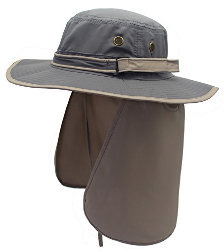 Home Prefer UPF50 Mens Sun Hat with Neck Flap Quick Dry UV Protection Cap Womens Wide Brim Fishing Hat Neck Flap Beach Garden - color: B-gray Brim