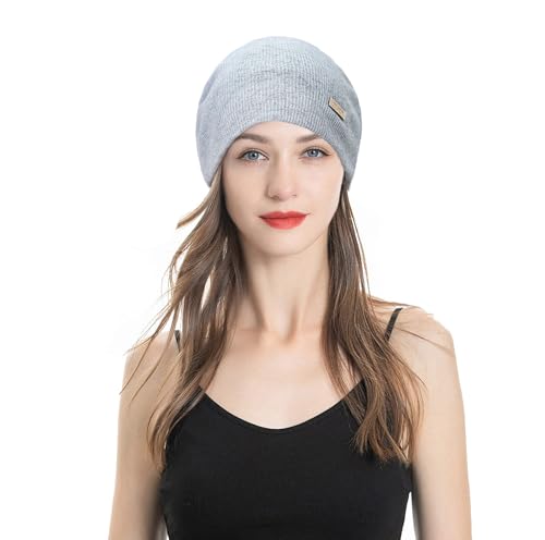 ZLYC Women Slouchy Beanie Hat Summer Knit Chemo Headwear - color: Solid Light Blue