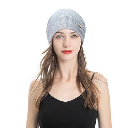 ZLYC Women Slouchy Beanie Hat Summer Knit Chemo Headwear - color: Solid Light Blue