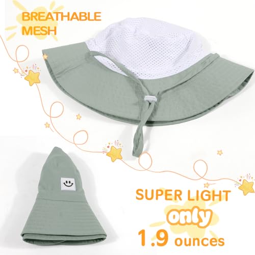Kids Sun Hat Smile Face Bucket Hat Toddler Hat Wide Brim Adjustable Strap - color: Pea Green, size: 3-8T