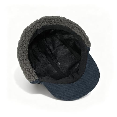 Clakllie Winter Earflaps Hat Short Brim Baseball Cap with Ear Flap Warm Trapper Hat Soft 5 Panel Style Russian Hats - color: Cdus-bsdt2501-dark Blue