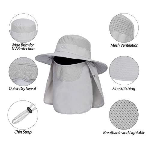 Fishing Hat for Men, Outdoor 3 in 1 Sun Hat Summer Safari Boonie Cap - color: Light Grey