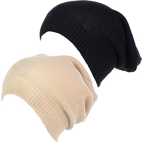 an Unisex Striped Knit Slouchy Beanie Hat Lightweight Soft Fashion Cap - color: 5014-2pk-ltbge