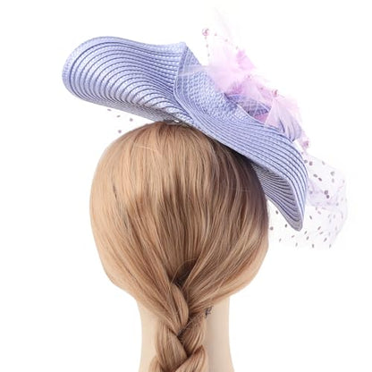 DRESHOW Fascinators Hat Flower Mesh Feathers Hat with a Headband and a Clip 7.9" Tea Party Headwear for Women - color: 1 Pack Folded Style 1: Lavender / 7.9"