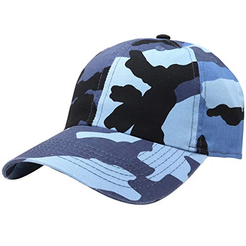 Falari Classic Baseball Cap Dad Hat 100% Cotton Soft Adjustable Size - color: Camouflage - Blue