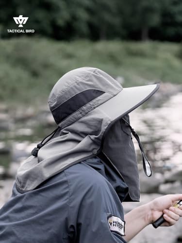 Fishing Hat, Men's Sun Hat, Anti-UV Sun Protection Wide Brim Fisherman Hat with Neck & Face Flap Cover, XL - color: Light Gray, size: Large-X-Large