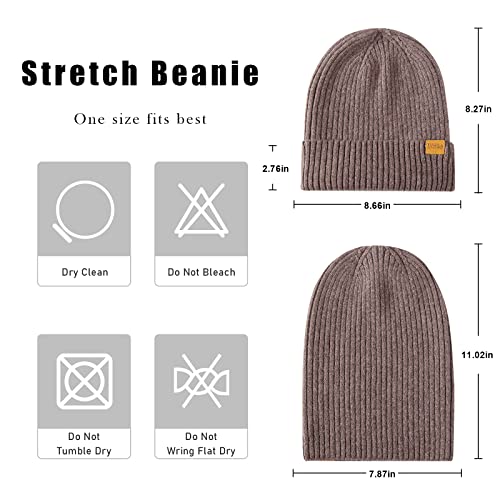 100% Merino Wool Cuff Beanie Hat, Unisex Warm Winter Caps Soft, Breathable & Cozy Stretchy Knitted Cuffed Cap - color: Light Coffee