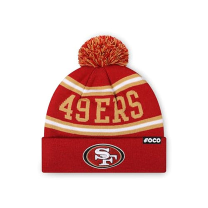 FOCO NFL Unisex-Adult NFL Team Logo Stripe Pom Beanie Hat
