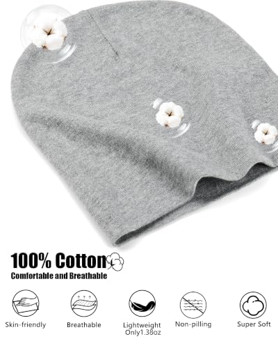 vidsel 100% Cotton Slouchy Beanie for Women Men, Thin Beanies Winter Hat - color: Light Gray