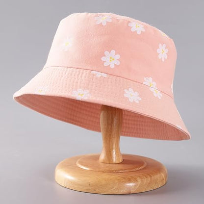 Reversible Bucket Hats for Women Men Flower Cotton Summer Travel Beach Sun Hats Packable Bucket Hats - color: Pink a