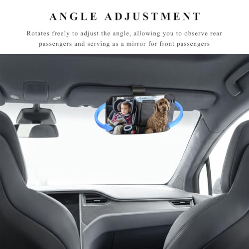 Car Interior Rearview Mirror, 360° Adjustable Wide Angle Sun Visor Backseat Mirror with Suction Cup, Universal Clip-on Safety Rear View Mirrors for Viewing Rear Passengers