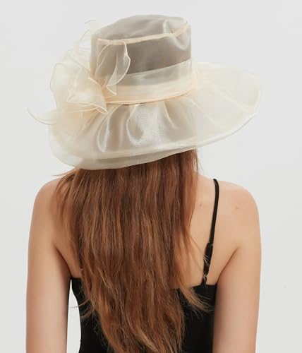 ORIDOOR Women's Organza Cloche Bowler Hat Derby Fascinator for Tea Party Bridal Wedding Hat - color: 013-beige