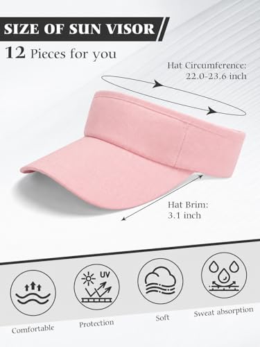 12 Pack Sun Visor Hats Softball Adjustable Cap Sun Protection for Women Men - color: Pink