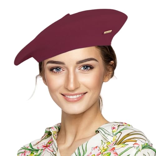 Classic Wool French Red Beret Hats for Women Men - color: M --Wine Red