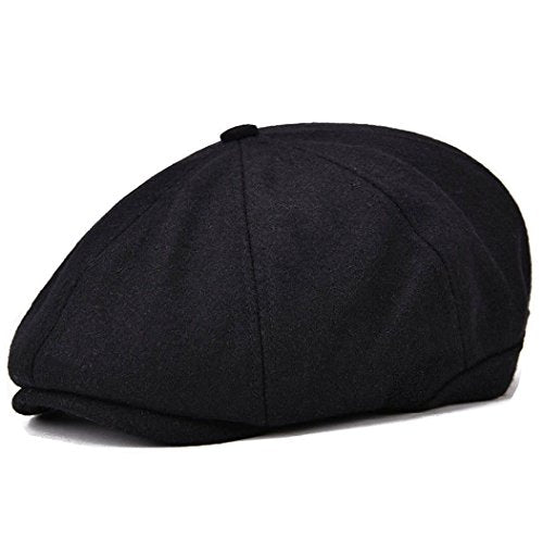 VOBOOM Men Wool Blend 8 Panel Newsboy Cap Tweed Hat - color: Black