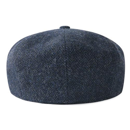 Men Wool Blend 8 Panel Newsboy Cap - color: Herringbone Navy, size: 7 7/8