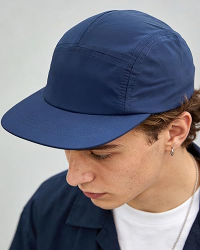 CLAPE Quick Dry 5 Panel Hat, UV Protection Short Flat Bill Baseball Cap Ajustable Unstructured Camper Hat for Outdoor Sport - color: Bsap2523-blue