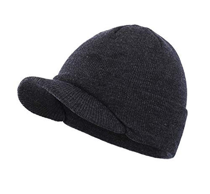 Home Prefer Men's Winter Beanie Hat with Brim Warm Double Knit Cuff Beanie Cap Watch Radar Hat - color: Grey